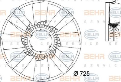 Hella 8MV 376 733-221 крыльчатка вентилятора, охлаждение двигателя на DAF CF 85