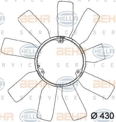 Hella 8MV 376 741-181 крыльчатка вентилятора, охлаждение двигателя на MERCEDES-BENZ SPRINTER 4-t фургон (904)