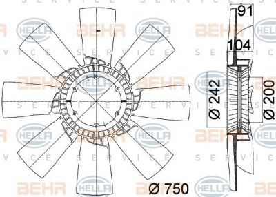Hella 8MV 376 758-231 крыльчатка вентилятора, охлаждение двигателя на MERCEDES-BENZ TRAVEGO (O 580)