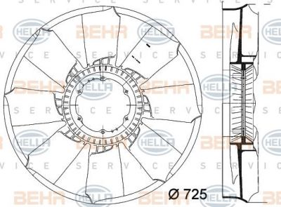 Hella 8MV 376 758-251 крыльчатка вентилятора, охлаждение двигателя на MERCEDES-BENZ UNIMOG