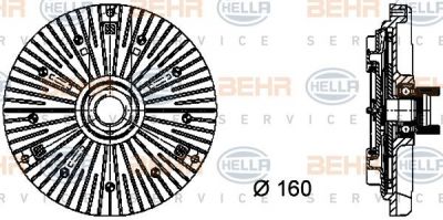 HELLA Вискомуфта вентилятора радиатора E36/E46/E39/E53(X5) 2,0-3,0L 90-> (3отв./160mm) (11527505302, 8MV376732-111)