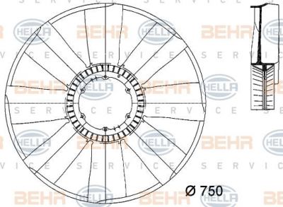 HELLA Крыльчатка вентилятора, охлаждение двигателя MB Actros (8MV376733-081)