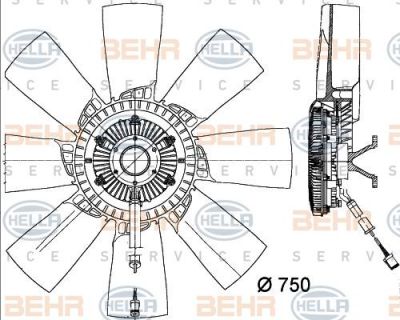 HELLA Вискомуфта привода вентилятора с вентилятором d=750,Scania P/R-Series (8MV376734-321)