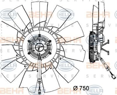 HELLA Вискомуфта вентилятора SCANIA в сборе (8MV376757-151)