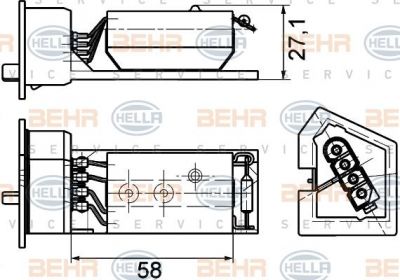 Hella 9XX 351 029-131 сопротивление, вентилятор салона на 3 (E36)