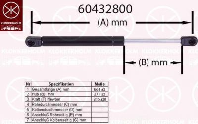 KLOKKERHOLM 60432800 газовая пружина, капот на RENAULT MEGANE III Наклонная задняя часть (BZ0_)