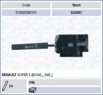 Magneti Marelli 510033363101 выключатель на колонке рулевого управления на RENAULT SUPER 5 (B/C40_)