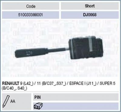 Magneti Marelli 510033388001 выключатель на колонке рулевого управления на RENAULT SUPER 5 (B/C40_)