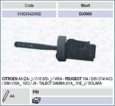 Magneti Marelli 510033423002 выключатель на колонке рулевого управления на PEUGEOT 205 I (741A/C)