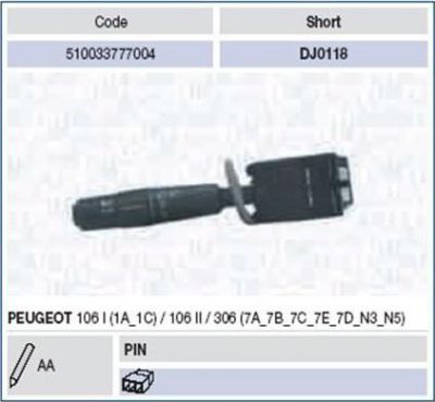 Magneti Marelli 510033777004 выключатель на колонке рулевого управления на PEUGEOT 306 (7B, N3, N5)