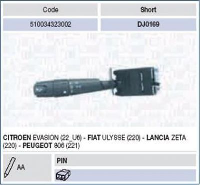 Magneti Marelli 510034323002 выключатель на колонке рулевого управления на PEUGEOT 806 (221)