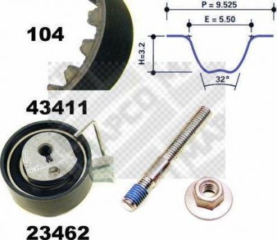 MAPCO 23411 комплект ремня грм на PEUGEOT 306 (7B, N3, N5)