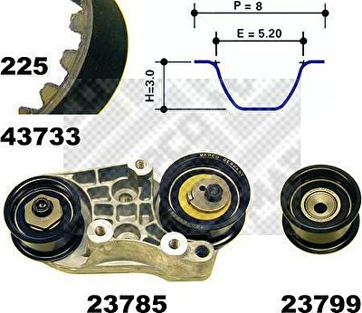 MAPCO 23733 комплект ремня грм на OPEL VECTRA B (36_)