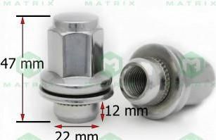 Матрикс 734848 Гайка Cr M14x1.50 47 мм Прессшайба, носик 22 мм, Toyota LC100,200, Thundra, Lexus 570 ключ 22 мм