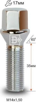 Матрикс C17D35 Болт M14x1.5x35 хром конус с выступом ключ 17мм 174138