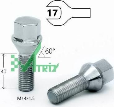 Матрикс C17D40 Болт M14x1.5x40 цинк конус с выступом ключ 17мм