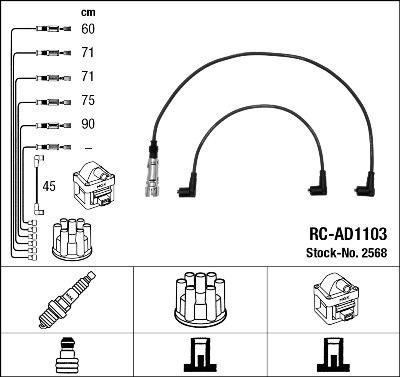 NGK 2568 комплект проводов зажигания на AUDI 100 (44, 44Q, C3)