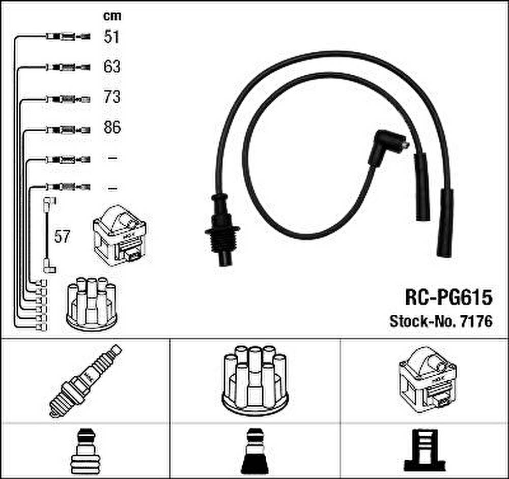 NGK 7176 комплект проводов зажигания на PEUGEOT 205 I (741A/C)