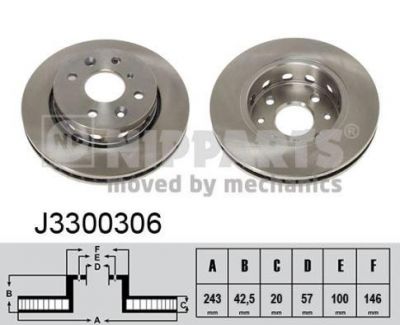 NIPPARTS Диск торм. KIA SEPHIA/SHUMA 1.5-1.8 96- пер. вент. (0K20A-33-251A, J3300306)