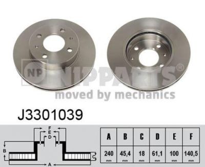 NIPPARTS Диск тормозной пер вент NISSAN SUNNY N14 92-00 240x18mm (40206-60Y01, J3301039)