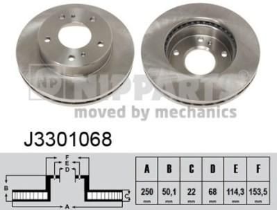 NIPPARTS Диск тормозной NISSAN SERENA 92- передний вент.D=250мм. (40206-9C000, J3301068)
