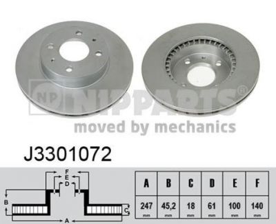 NIPPARTS Диск торм.пер.NISSAN Almera 98-00(-ABS) 247x18mm (40206-0M802, J3301072)