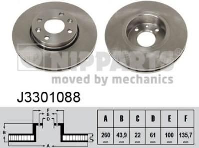 NIPPARTS Диск тормозной NISSAN MICRA 03-/NOTE 06-/RENAULT MEGANE 03-/CLIO 05- перед.вент. (40206AX603, J3301088)