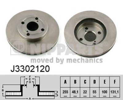 NIPPARTS Диск тормозной TOYOTA COROLLA 1.3-2.0 92-02 передний D=255мм. (4351202040, J3302120)