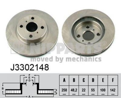 NIPPARTS Диск торм. TOYOTA COROLLA 1.3/1.6/1.8 2.0D 92-97/97- пер. вент. (43512-12390, J3302148)