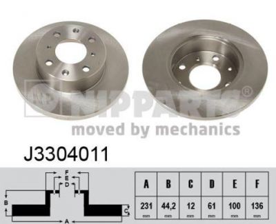 NIPPARTS Диск тормозной HONDA CIVIC 83-91/ROVER 200 85-89 передний D=231мм. (45251-SB2-000, J3304011)