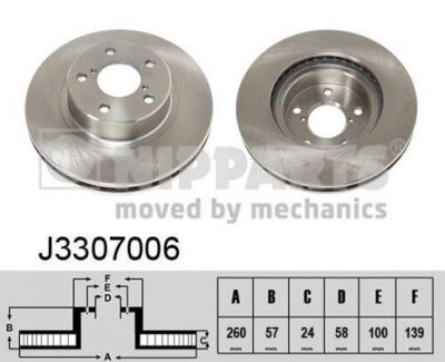 NIPPARTS Диск тормозной SUBARU IMPREZA 1.6-2.0 92-/LEGACY 1.8-2.2 89-99 передний (26310AA032, J3307006)