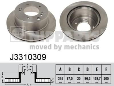 NIPPARTS Диск тормозной зад. KIA SORENTO 02-> 315x20mm (58411-3E300, J3310309)