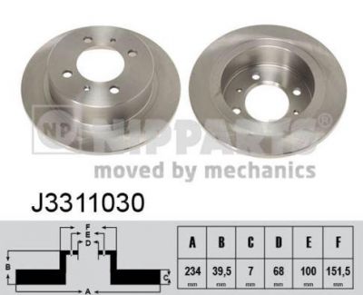 NIPPARTS Диск торм.задн. NISSAN ALMERA (N15) 95- 234x7mm (43206-58Y02, J3311030)