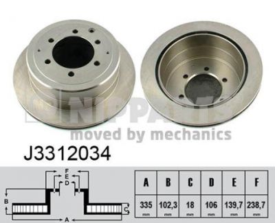 NIPPARTS Диск тормозной зад. TOYOTA Land Cruiser 80 4,2/4,5L 90-97 (335x18mm) (42431-60170, J3312034)