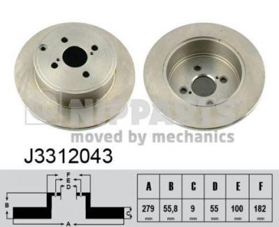 Nipparts Диск тормозной TOYOTA COROLLA E12 02- задний (J3312043)