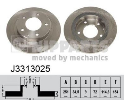 NIPPARTS Диск тормозной MAZDA 323 94-98 задний D=251мм. (B01C-26-251, J3313025)