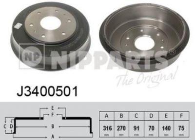 NIPParts J3400501 тормозной барабан на HYUNDAI H-1 / STAREX