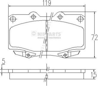 NIPPARTS Колодки тормозные передние TOYOTA LAND CRUISER 87-97 PRADO 04 96- 119,2X72X15mm (04491-60180, J3602055)