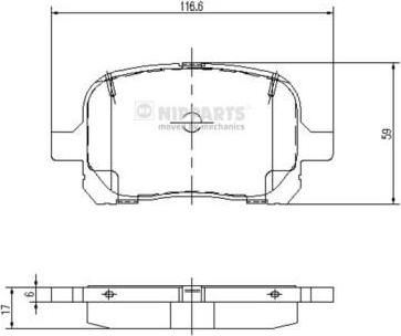 NIPPARTS Колодки тормозные передние TOYOTA CAMRY PREVIA 96- LEXUS RX300 00-03 116,6X59,3X16,5mm (0446548010, J3602081)