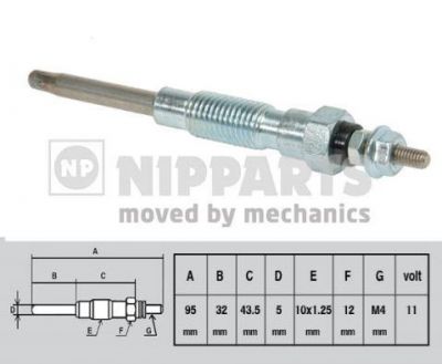 NIPParts J5712008 свеча накаливания на TOYOTA HILUX II пикап (LN8_, RN5_, LN6_, YN6_, YN5_, LN5_, RN6_)