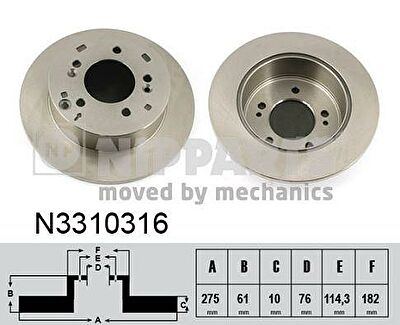 NIPPARTS Диск тормозной KIA CARENS II/III 1.6-2.0 02- задний D=275мм. (58411-1D000, N3310316)