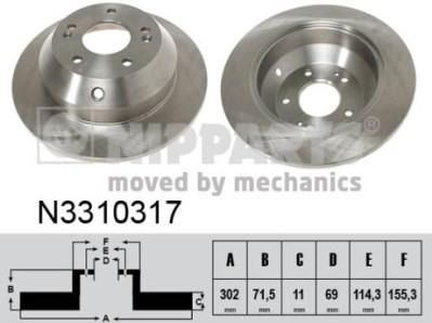 NIPPARTS Диск тормозной HYUNDAI SANTA FE/KIA SORENTO 09- задний D=302мм. (58411-2P000, N3310317)