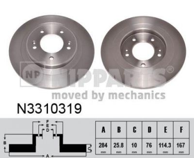 Nipparts Диск тормозной HYUNDAI i30/KIA CEED 12- задний D=284мм (N3310319)