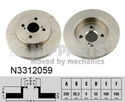 NIPPARTS Диск тормозной TOYOTA YARIS 06-/IQ 09- задний D=259мм. (42431-52080, N3312059)