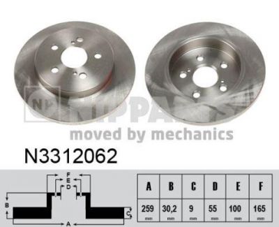 Nipparts Диск тормозной TOYOTA PRIUS 1.8 Hybrid 09-/VERSO 1.3-1.4 10- задний (N3312062)