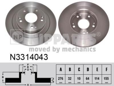 NIPParts N3314043 тормозной диск на HONDA CIVIC IX (FK)