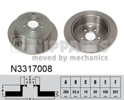 NIPPARTS Диск тормозной SUBARU FORESTER 05-/IMPREZA 08-/LEGACY 07-/OUTBACK 08- задний (26700-FG000, N3317008)