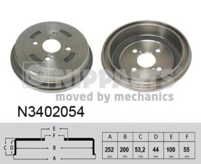NIPParts N3402054 тормозной барабан на TOYOTA YARIS (NHP13_, NSP13_, NCP13_, KSP13_, NLP13_)