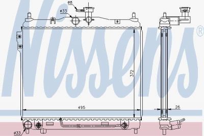 NISSENS Радиатор основной HYUNDAI Getz 1.6L АКПП 02-> /370x490x26mm (67487)