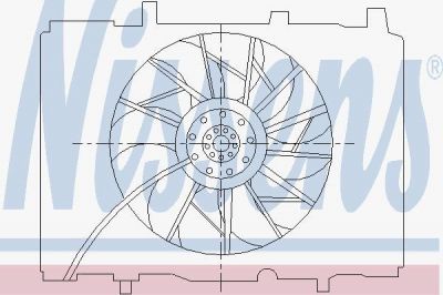 NISSENS Вентилятор охлаждения двигателя с кожухом MB W202 1,8-2,3L 93-00 (2025053555, 85489)